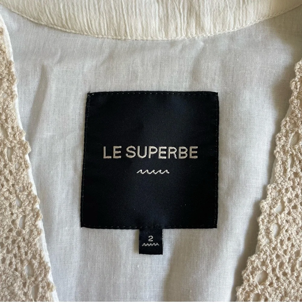Le Superbe Vacation Ready Blouse Long Sleeve Crochet Size 2 White Natural